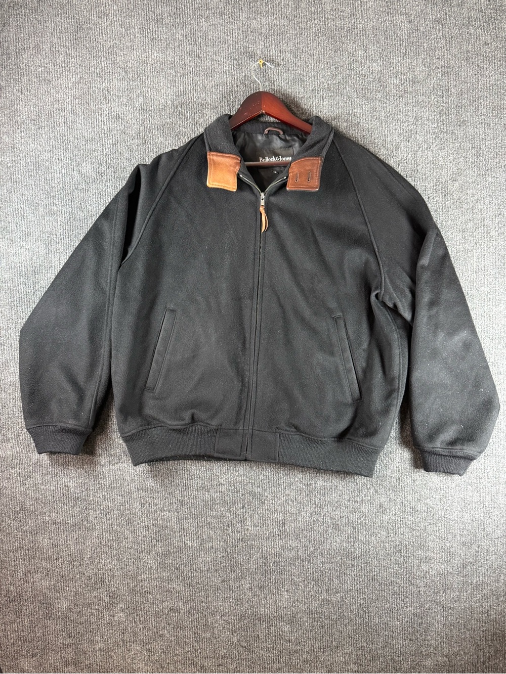 Bullock & Jones Mens XL Loro Piana 100% Wool Bomber Jacket Leather Trim USA